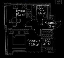 Планировка однокомнатной(квартира) площадью 38.7 квадратных метров в “ЖК СЕЗАР БУДУЩЕЕ”