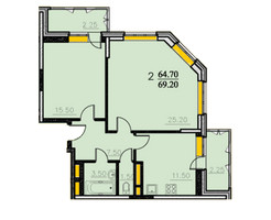 Планировка двухкомнатной(квартира) площадью 69.2 квадратных метров в “ЖК Центральный (Щёлково)”