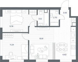 Планировка двухкомнатной(квартира) площадью 59.78 квадратных метров в “ЖК TATE (Тэйт)”