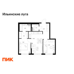 Планировка двухкомнатной(квартира) площадью 52.09 квадратных метров в ЖК “ЖК Ильинские луга”