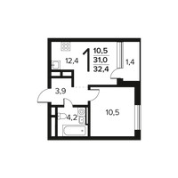 Планировка однокомнатной(квартира) площадью 32.4 квадратных метров в “Новые Ватутинки. Заречный”