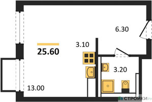 Планировка студии(квартира) площадью 25.6 квадратных метров в “ЖК Мытищи Парк”