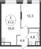 Планировка однокомнатной(квартира) площадью 41.4 квадратных метров в “ЖК Первый Московский”