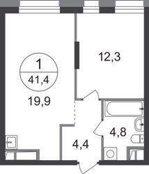 Планировка однокомнатной(квартира) площадью 41.4 квадратных метров в ЖК “ЖК Первый Московский”