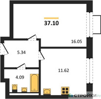 Планировка однокомнатной(квартира) площадью 37.1 квадратных метров в “ЖК Новое Видное”