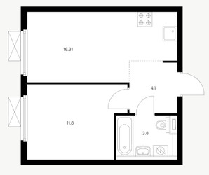 Планировка однокомнатной(квартира) площадью 42.41 квадратных метров в ЖК “ЖК Первый Дубровский”