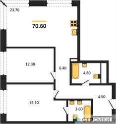 Планировка двухкомнатной(квартира) площадью 70.6 квадратных метров в ЖК “ЖК Moments (Моментс)”