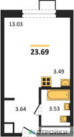 Планировка студии(квартира) площадью 23.69 квадратных метров в “ЖК Новоград Павлино”