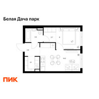 Планировка однокомнатной(квартира) площадью 34.5 квадратных метров в “ЖК Белая Дача парк”