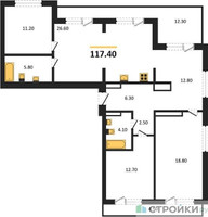 Планировка трехкомнатной(квартира) площадью 117.4 квадратных метров в “ЖК Первый квартал”