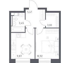Планировка однокомнатной(квартира) площадью 32.65 квадратных метров в ЖК “ЖК ЭкоБунино (Южное Бунино)”