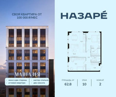 Планировка двухкомнатной(квартира) площадью 62.8 квадратных метров в “ЖК НАЗАРÉ (Мангазея в Богородском)”