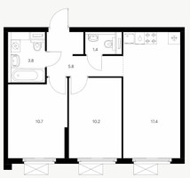 Планировка двухкомнатной(квартира) площадью 49.3 квадратных метров в “Ярославский квартал”