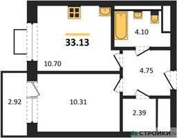 Планировка однокомнатной(квартира) площадью 33.13 квадратных метров в “ЖК Квартал Западный”