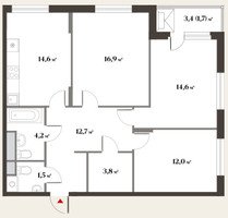 Планировка трехкомнатной(квартира) площадью 73.4 квадратных метров в “ЖК Миниполис Восемь кленов”