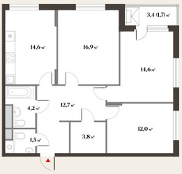 Планировка трехкомнатной(квартира) площадью 73.4 квадратных метров в ЖК “ЖК Миниполис Восемь кленов”
