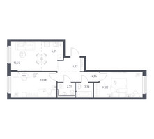 Планировка двухкомнатной(квартира) площадью 59.38 квадратных метров в “ЖК Новое Видное”