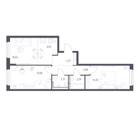 Планировка двухкомнатной(квартира) площадью 59.38 квадратных метров в ЖК “ЖК Новое Видное”