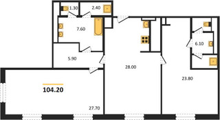Планировка двухкомнатной(квартира) площадью 104.2 квадратных метров в “ЖК Vesper Tverskaya”