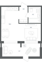 Планировка однокомнатной(квартира) площадью 37.3 квадратных метров в “ЖК Равновесие”
