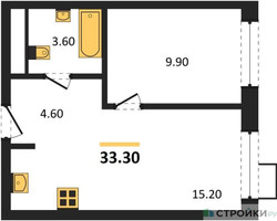 Планировка однокомнатной(квартира) площадью 33.3 квадратных метров в “ЖК Foreville (Форевилль)”