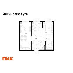 Планировка двухкомнатной(квартира) площадью 56.94 квадратных метров в ЖК “ЖК Ильинские луга”