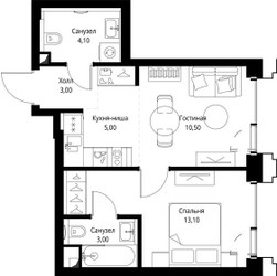 Планировка однокомнатной(квартира) площадью 39.7 квадратных метров в ЖК “ЖК СЕТ”