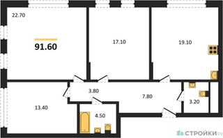 Планировка трехкомнатной(квартира) площадью 91.6 квадратных метров в “ЖК Переделкино Ближнее”