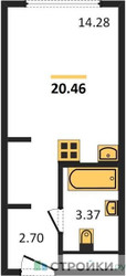 Планировка студии(апартаменты) площадью 20.46 квадратных метров в ЖК “ЖК Пятницкое 58 (Перец)”