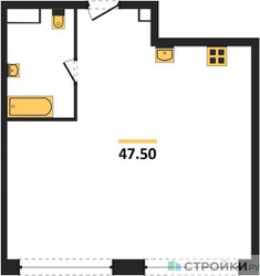 Планировка двухкомнатной(квартира) площадью 47.5 квадратных метров в ЖК “ЖК PRIDE (Прайд)”