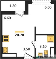 Планировка студии(квартира) площадью 20.7 квадратных метров в “ЖК Родные кварталы”