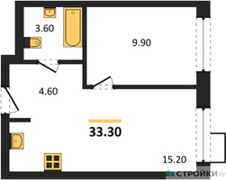 Планировка однокомнатной(квартира) площадью 33.3 квадратных метров в “ЖК Foreville (Форевилль)”