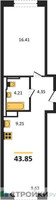 Планировка однокомнатной(квартира) площадью 43.85 квадратных метров в “ЖК Новое Внуково”