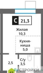Планировка студии(квартира) площадью 21.3 квадратных метров в ЖК “ЖК Никольский квартал Отрада”