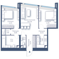 Планировка двухкомнатной(квартира) площадью 73.7 квадратных метров в “ЖК Дом Дау”
