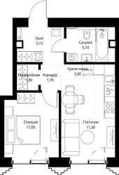 Планировка однокомнатной(квартира) площадью 41 квадратных метров в ЖК “ЖК СЕТ”