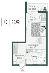 Планировка студии(квартира) площадью 31.44 квадратных метров в ЖК “ЖК Рига Хиллс”
