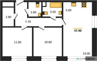 Планировка двухкомнатной(квартира) площадью 57.9 квадратных метров в “Жилые кварталы Белый Град”