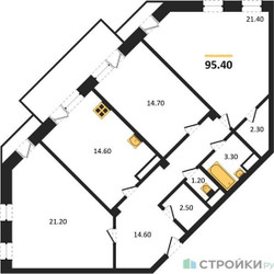 Планировка трехкомнатной(квартира) площадью 95.4 квадратных метров в ЖК “ЖК Ново-Никольское”