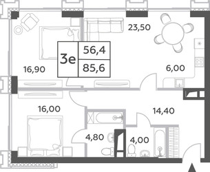 Планировка трехкомнатной(квартира) площадью 85.6 квадратных метров в ЖК “ЖК Will Towers (Вилл Тауэрс)”