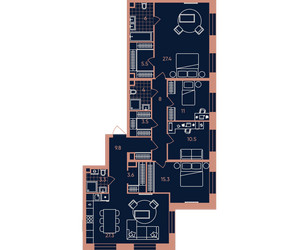 Планировка 4+ комнатной(квартира) площадью 135.2 квадратных метров в ЖК “Квартал Эра”