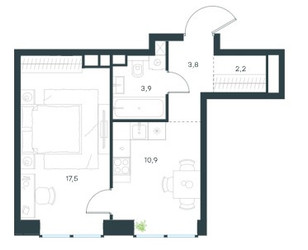 Планировка однокомнатной(квартира) площадью 38.2 квадратных метров в ЖК “ЖК Level Звенигородская”