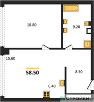 Планировка однокомнатной(квартира) площадью 58.5 квадратных метров в “ЖК High Life (Хай Лайф)”