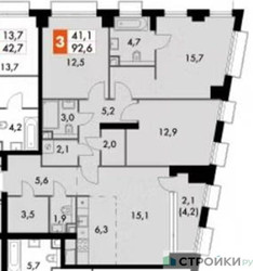 Планировка трехкомнатной(квартира) площадью 92.6 квадратных метров в ЖК “ЖК Sydney City (Сидней Сити)”