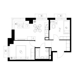 Планировка двухкомнатной(квартира) площадью 47.9 квадратных метров в ЖК “Квартал Мит”