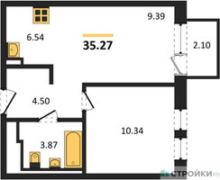 Планировка однокомнатной(квартира) площадью 35.27 квадратных метров в “ЖК Квартал Ивакино”