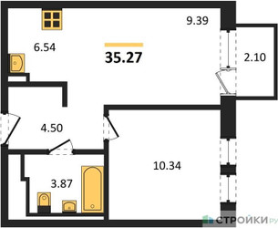 Планировка однокомнатной(квартира) площадью 35.27 квадратных метров в ЖК “ЖК Квартал Ивакино”