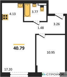 Планировка однокомнатной(квартира) площадью 40.79 квадратных метров в ЖК “ЖК Подольские кварталы”