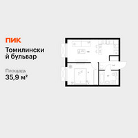 Планировка однокомнатной(квартира) площадью 35.9 квадратных метров в “ЖК Томилинский бульвар”