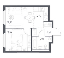Планировка однокомнатной(квартира) площадью 32.65 квадратных метров в “ЖК Горки Парк”